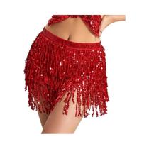 Saia De Dança Latina Com Franjas Em Três Camadas E Cadeia De Lantejoulas Para Apresentações Em