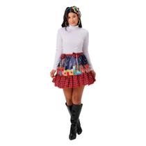 Saia de Festa Junina Adulta Feminina Xadrez Vermelho