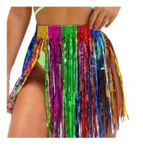 Saia de Fita Metalizada Franjinha 40cm Carnaval Colorida Tam Unico Adulto e Infantil - Festas e Deco