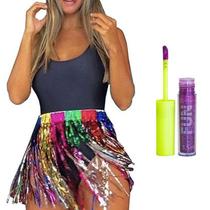 Saia de Fitilho Metalizado Tamanho 38/40 + 1 Gloss Fun Glitter Cor Sortida: Carnaval Festas