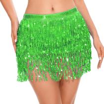 Saia de lantejoulas ASKHOPE de 4 camadas com franja brilhante, borla brilhante, verde claro