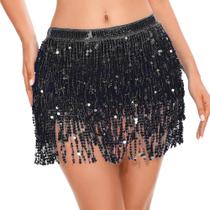 Saia de lantejoulas ASKHOPE de 4 camadas com franja brilhante para mulheres
