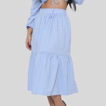 Saia de Linho Moda Feminina com Zíper e Cós Alto Saia de Linho Moda Feminina com Zíper e Cós Alto