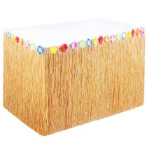 Saia de mesa de grama PHOGARY Luau com flores de hibisco 2,7 m x 74 cm Saia de mesa de grama PHOGARY Luau com flores de hibisco 2,7 m x 74 cm