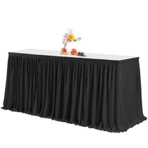Saia de mesa PARTISKY preta de poliéster 6 pés x 183 cm resistente a rugas Saia de mesa PARTISKY preta de poliéster 6 pés x 183 cm resistente a rugas