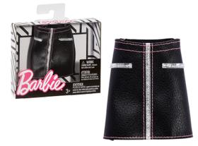 Saia de moda Barbie Fashions 5 em couro preto para boneca Saia de moda Barbie Fashions 5 em couro preto para boneca