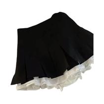 Saia de renda com borda Flume, saia plissada elegante e versátil, saia evasê, novo estilo