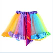 Saia de Tule Colorida Fantasia Infantil Arco-Íris com Cós Elástico