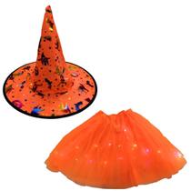 Saia de Tule com Luzes de LED e Chapéu em TNT para Halloween Saia de Tule com Luzes de LED e Chapéu em TNT para Halloween