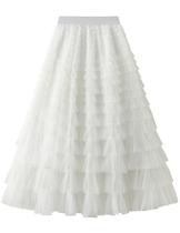 Saia de tule Flygo para meninas, longa Maxi A Line, de 5 a 14 anos, branca