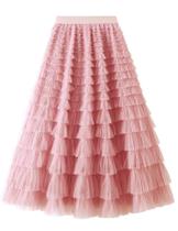 Saia de tule Flygo para meninas, longa Maxi A Line, de 5 a 14 anos, rosa