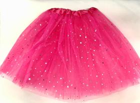 Saia De Tule Infantil Estrelada Pink com Luzes Para Festas