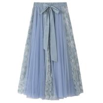 Saia de tule midi, elástica, elástica, cintura alta, bordada floral Saia de tule midi, elástica, elástica, cintura alta, bordada floral