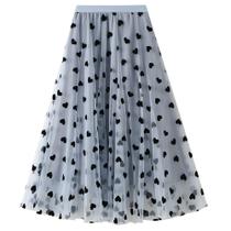 Saia de tule midi, elástica, elástica, cintura alta, bordada floral Saia de tule midi, elástica, elástica, cintura alta, bordada floral