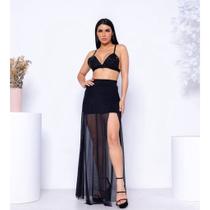 Saia de Tule Transparente com Shortinho e Fendas - Elegância e Versatilidade para Balada, Praia e Réveillon 2025