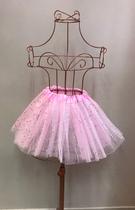 Saia de Tulê Tutu Infantil Juvenil Fantasia de Carnaval Rosa com Glitter e Luz de LED