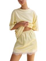 Saia Dorwon com acabamento em renda, mini slip A Line, silhueta feminina Saia Dorwon com acabamento em renda, mini slip A Line, silhueta feminina