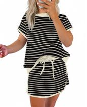 Saia e camiseta femininas Lounge Set SELINK pretas listradas Saia e camiseta femininas Lounge Set SELINK pretas listradas