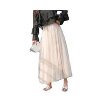 Saia Elegante De Tule De Cintura Alta Para Mulheres, Moda Coreana, Malha Branca E Preta, Plissada,