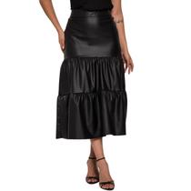 Saia em material sintético Moda Evangélica 2 Marias Camadas Com Zíper
