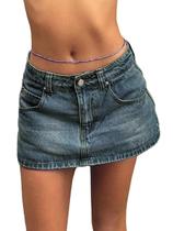Saia EMMIOL Jean para mulheres, minivestido sexy de cintura média, azul
