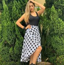 Saia envelope feminina tendência em tecido de algodão cor preta e branca veste até 44