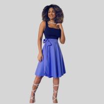 Saia Envelope Midi Godê Cintura Alta Transpassada Com Forro