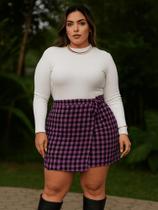 Saia Envelope Plus Size Transpassada Cintura Alta Amarração Ajustável Sem Transparência Saia Envelope Plus Size Transpassada Cintura Alta Amarração Ajustável Sem Transparência