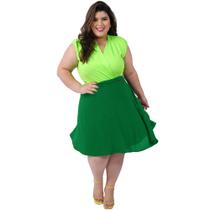 Saia Envelope Transpassada Curta Feminina Plus Size Catwalk Verde