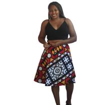 Saia Envelope Transpassada em Tecido Africano