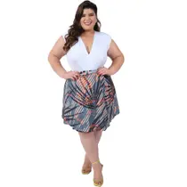 Saia Envelope Transpassada Estampada Curta Feminina Plus Size Catwalk Estampa 01 Saia Envelope Transpassada Estampada Curta Feminina Plus Size Catwalk Estampa 01
