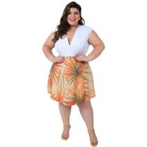 Saia Envelope Transpassada Estampada Curta Feminina Plus Size Catwalk Estampa 03