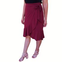 Saia Envelope Transpassada Feminina Amarração Fenda Laço