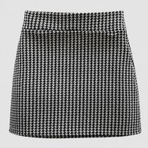Saia Estampa Cha nel Pied de Poule Clássica Preta e Branca Xadrez Jacquard