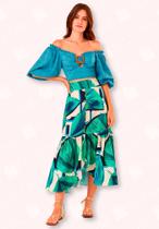 Saia Estampada Pala C/ Botões - Moda Casual Chic