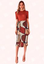 Saia Estampada Sobreposição C/ Fivela - Moda Casual Chic