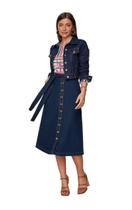 Saia Evase Zig Zag Jeans Titanium ( 27350 ) Moda Evangelica