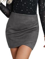 Saia Ezcosplay de cintura alta, camurça sintética, franzida, cinza Saia Ezcosplay de cintura alta, camurça sintética, franzida, cinza