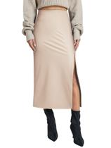 Saia Ezcosplay de material sintético de cintura alta, coxa dividida, bege Saia Ezcosplay de material sintético de cintura alta, coxa dividida, bege