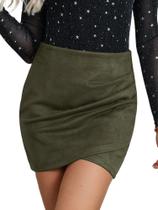 Saia Ezcosplay feminina de cintura alta, camurça sintética franzida, verde militar Saia Ezcosplay feminina de cintura alta, camurça sintética franzida, verde militar