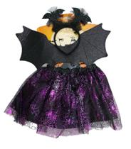 Saia Fantasia Infantil De Halloween Dia Das Bruxas de Morcego + Acessórios (Tam 3-8 anos) COD.000475
