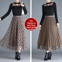 Saia Feminina Branca De Renda Com Tule E Cintura Alta Em A, Elegante Para Outono E Inverno