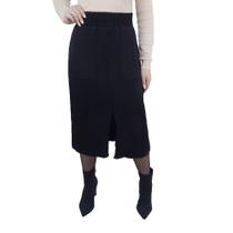 Saia Feminina Cardium Midi Com Fenda Preta - 35469 Saia Feminina Cardium Midi Com Fenda Preta - 35469