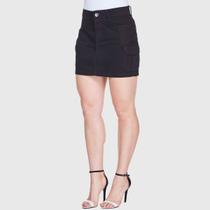 Saia Feminina Cargo Cintura Alta em Sarja Preta Saia Feminina Cargo Cintura Alta em Sarja Preta