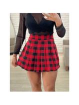 Saia Feminina Colegial xadrez Gode Curta Plissada Cintura Alta Cosplay Coreano