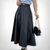 Saia Feminina Couro Midi Gode Rodada Cintura Alta Social Saia Feminina Couro Midi Gode Rodada Cintura Alta Social