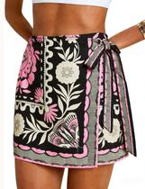 Saia feminina Csvinkiko Wrap, mini estampa floral boho de verão
