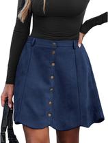 Saia feminina CUPSHE, cintura alta, bolso com botões, azul marinho