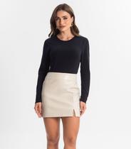 Saia Feminina Curta Em PU Style Box Bege