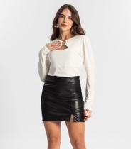 Saia Feminina Curta Em PU Style Box Preto